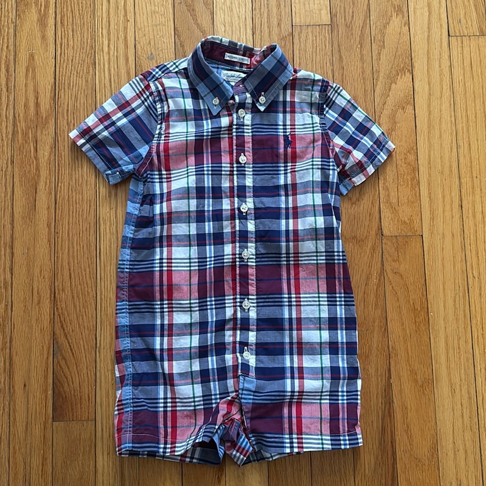 Ralph Lauren Baby Boy Plaid Cotton Poplin Shortall size 24 months